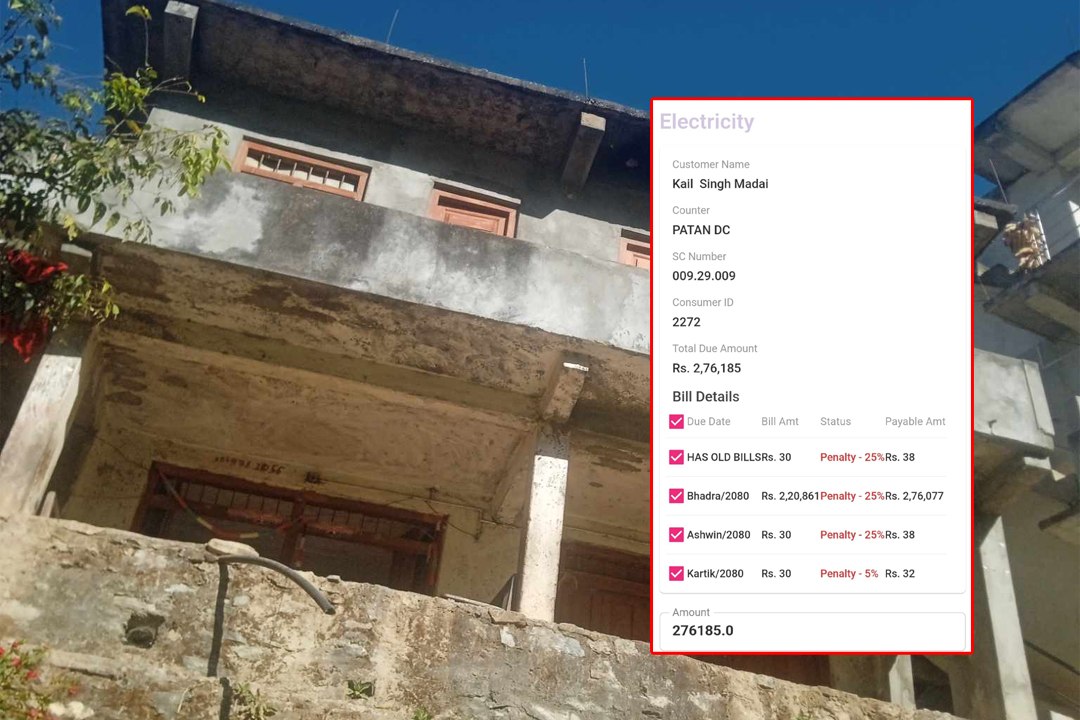 एक महिनाको विद्युत महसुल २ लाख ७६ हजार आएपछि ...